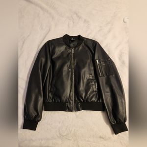 Faux leather bomber jacket